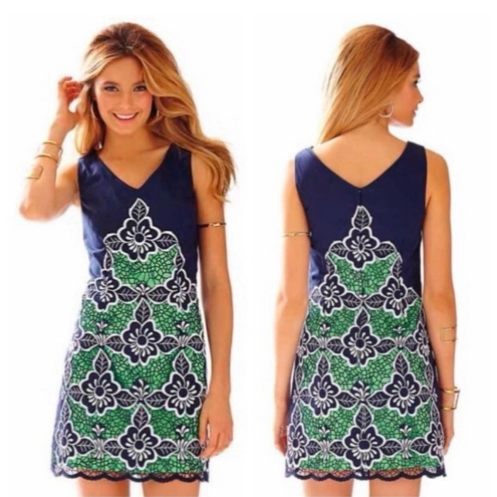 Lilly Pulitzer Sleeveless Shift Dress Blue Green Size 8 Jungle Flower Sylvie